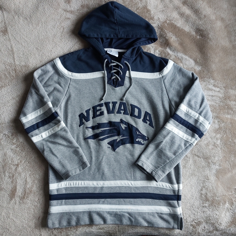 Champions Men's Nevada Wolf Pack Lace Up Neck Relaxed Fit Hoodie Sweater | L